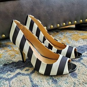 Peep Toe Striped Heels